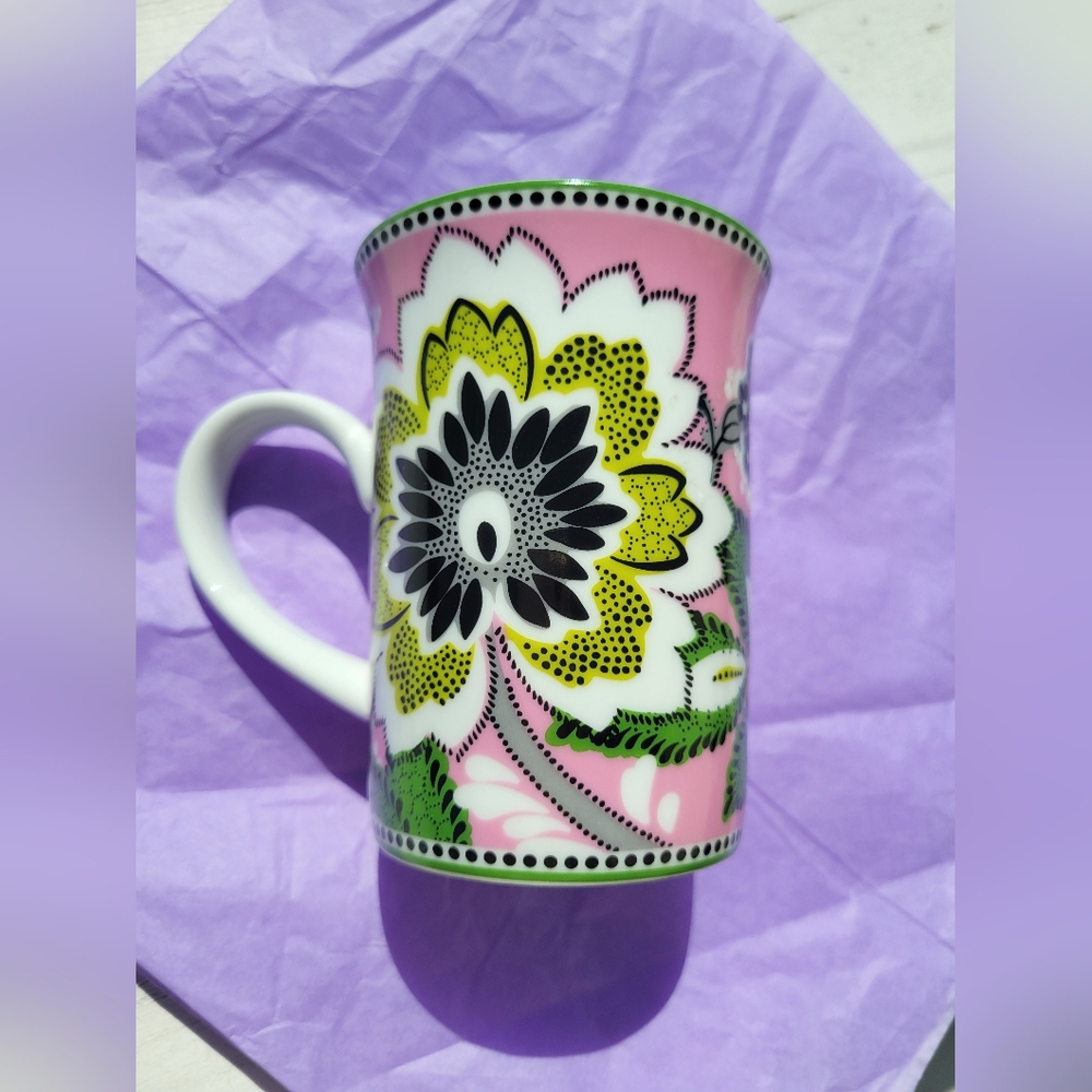 Vera Bradley Priscilla Pink Floral Mug ~ Cottage ~ Boho ~ Retired Pattern ~ VGUC